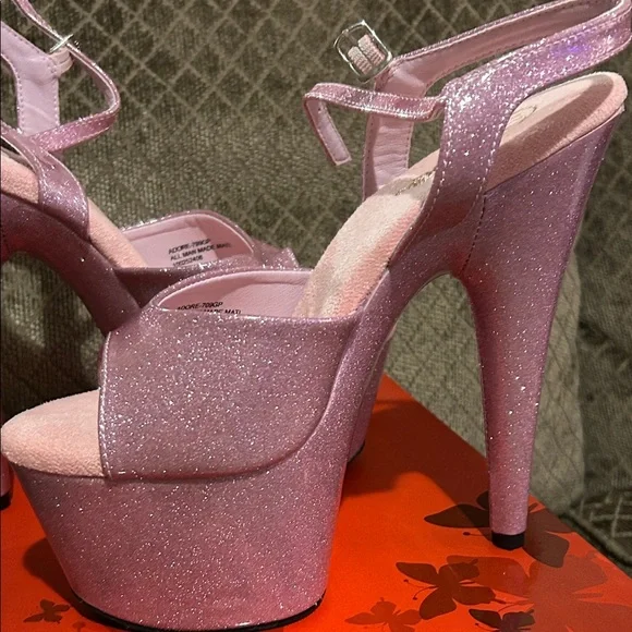 Pleaser size 10 NIB Pink Glitter Platform heels - Picture 3 of 13